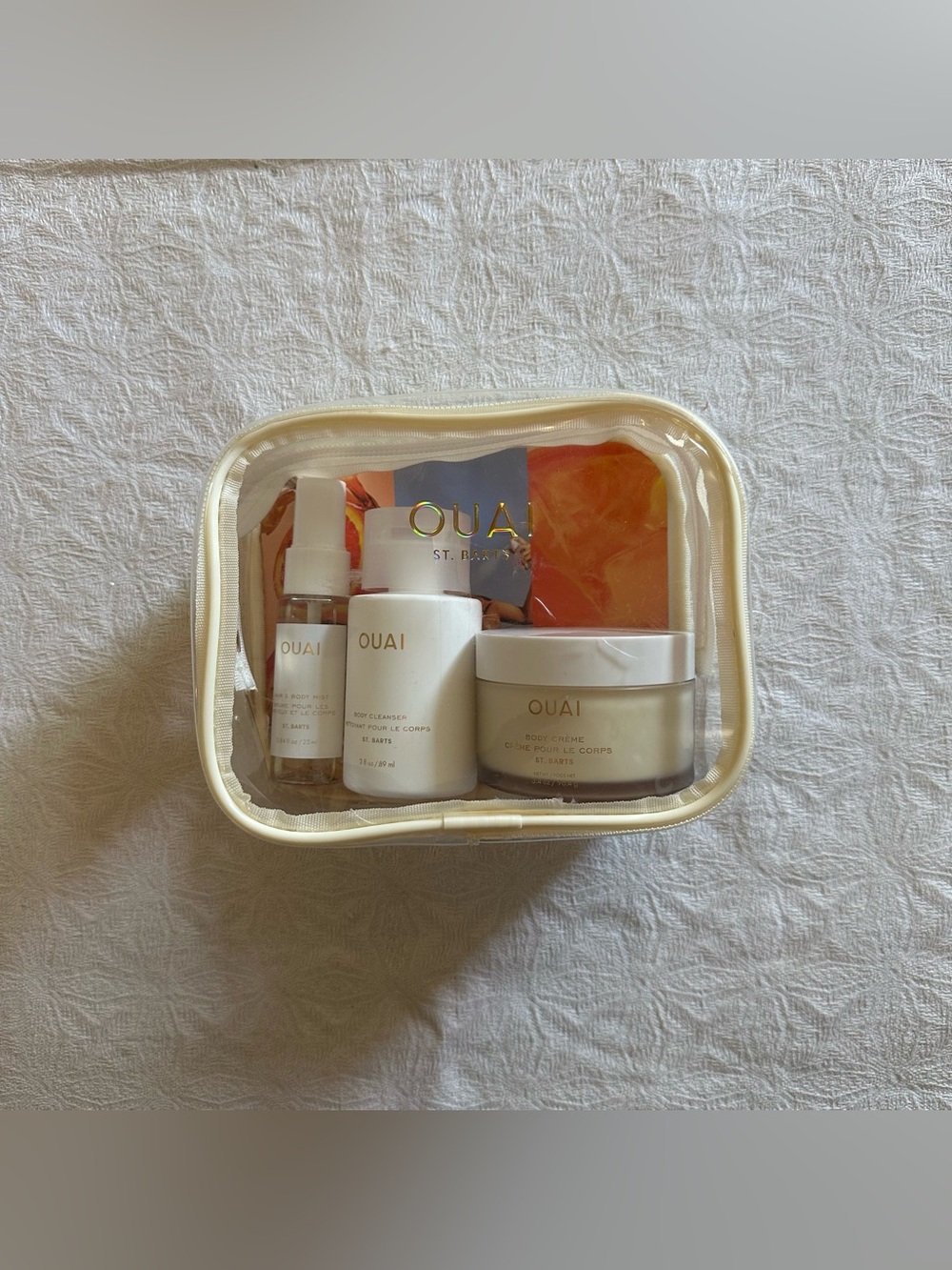OUAI St. Barts Wanna Get A-OUAI Travel Set Body Cleanser Cream Mist. 

All items
